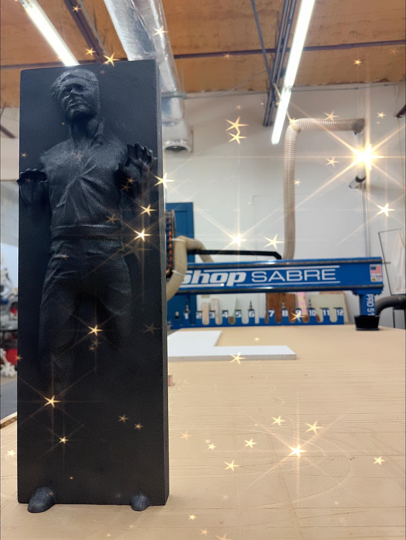 Han Solo in carbonite CNC-carved statue prop