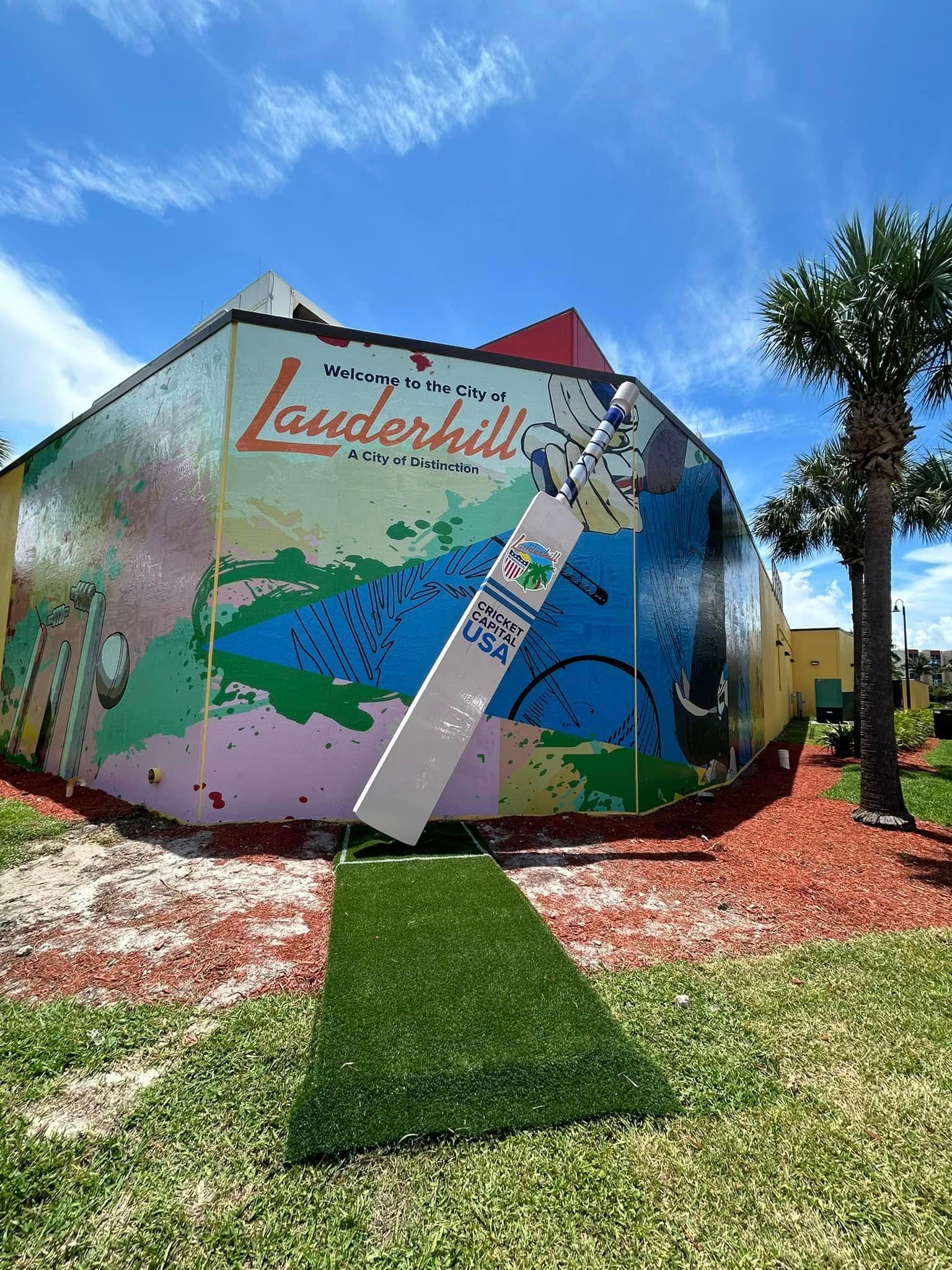 Lauderhill cricket mural, painted civic art