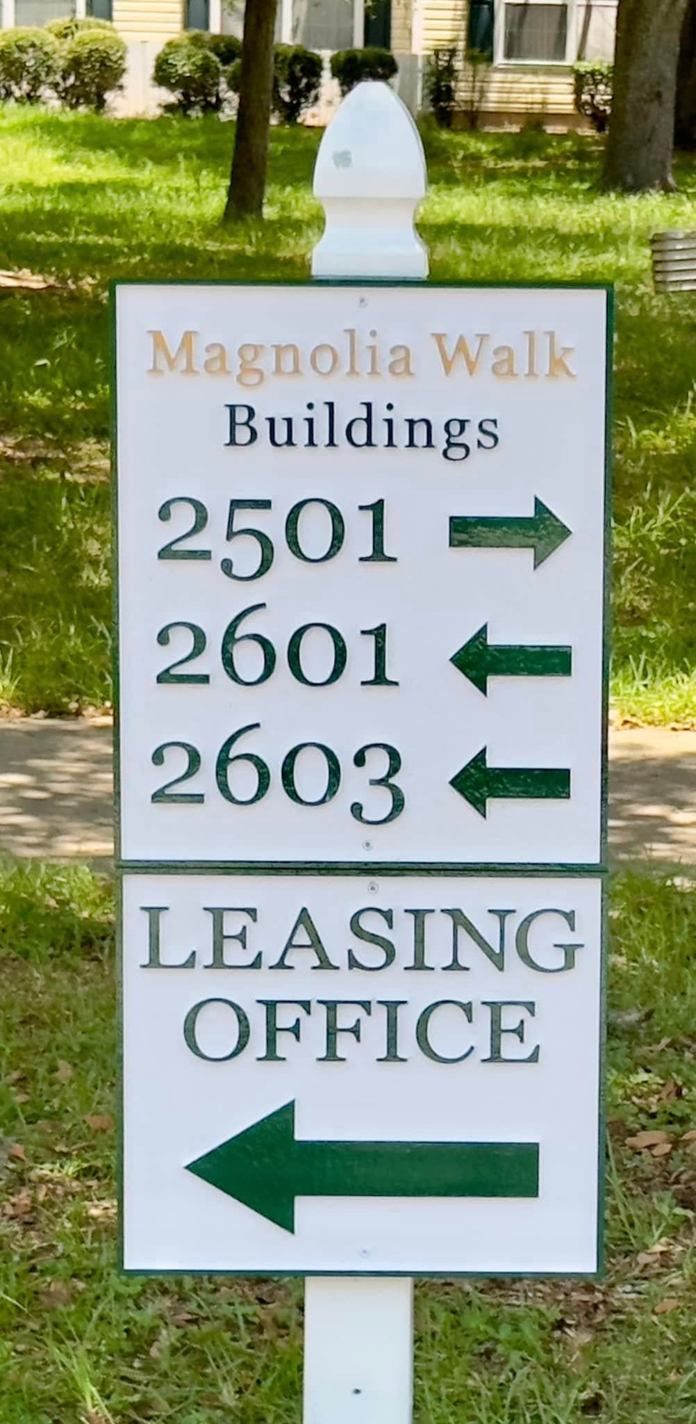 Multi-building wayfinding signage system, Magnolia Walk apartments