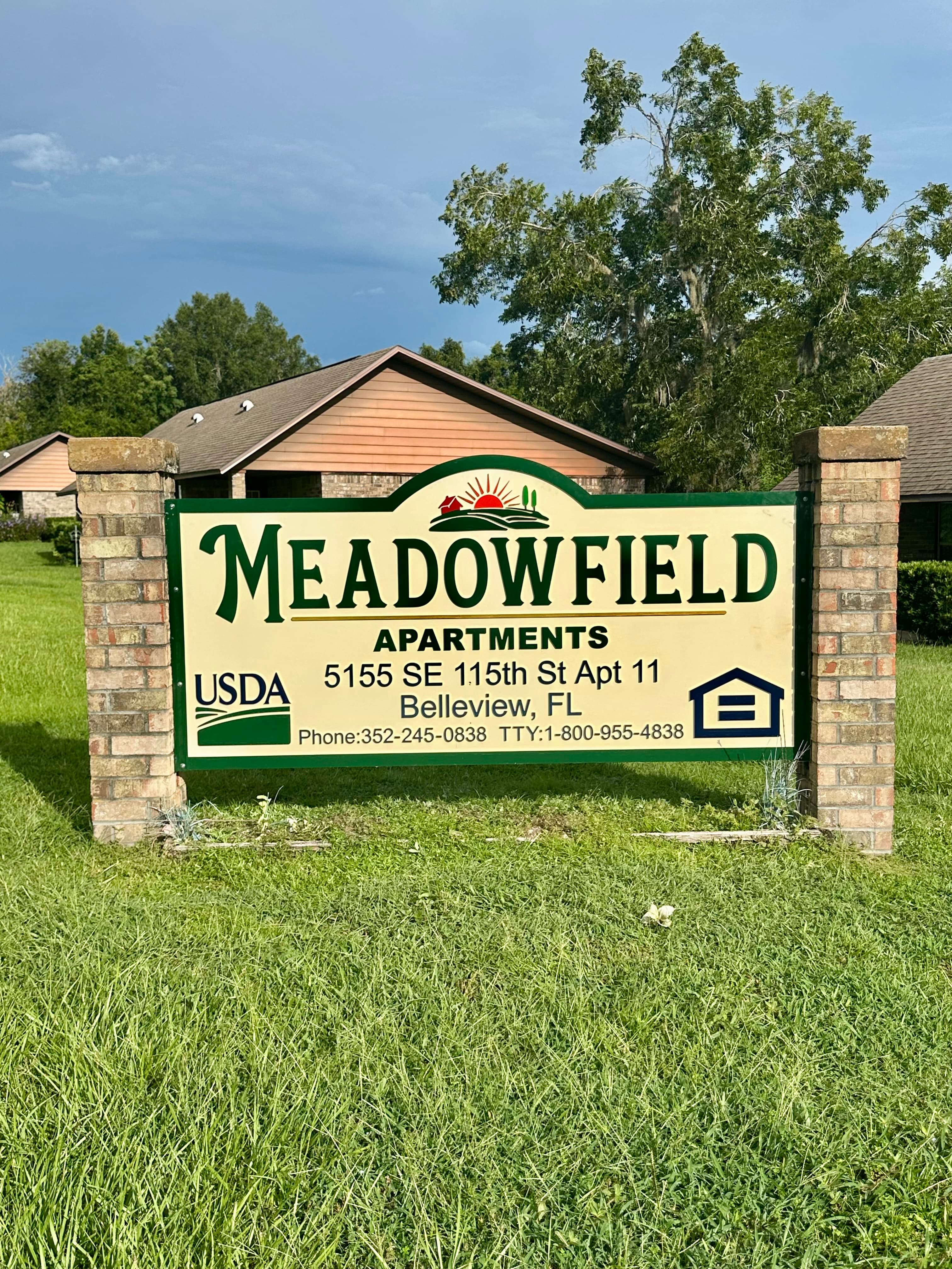MeadowField apartments carved HDU monument sign, Gainesville FL