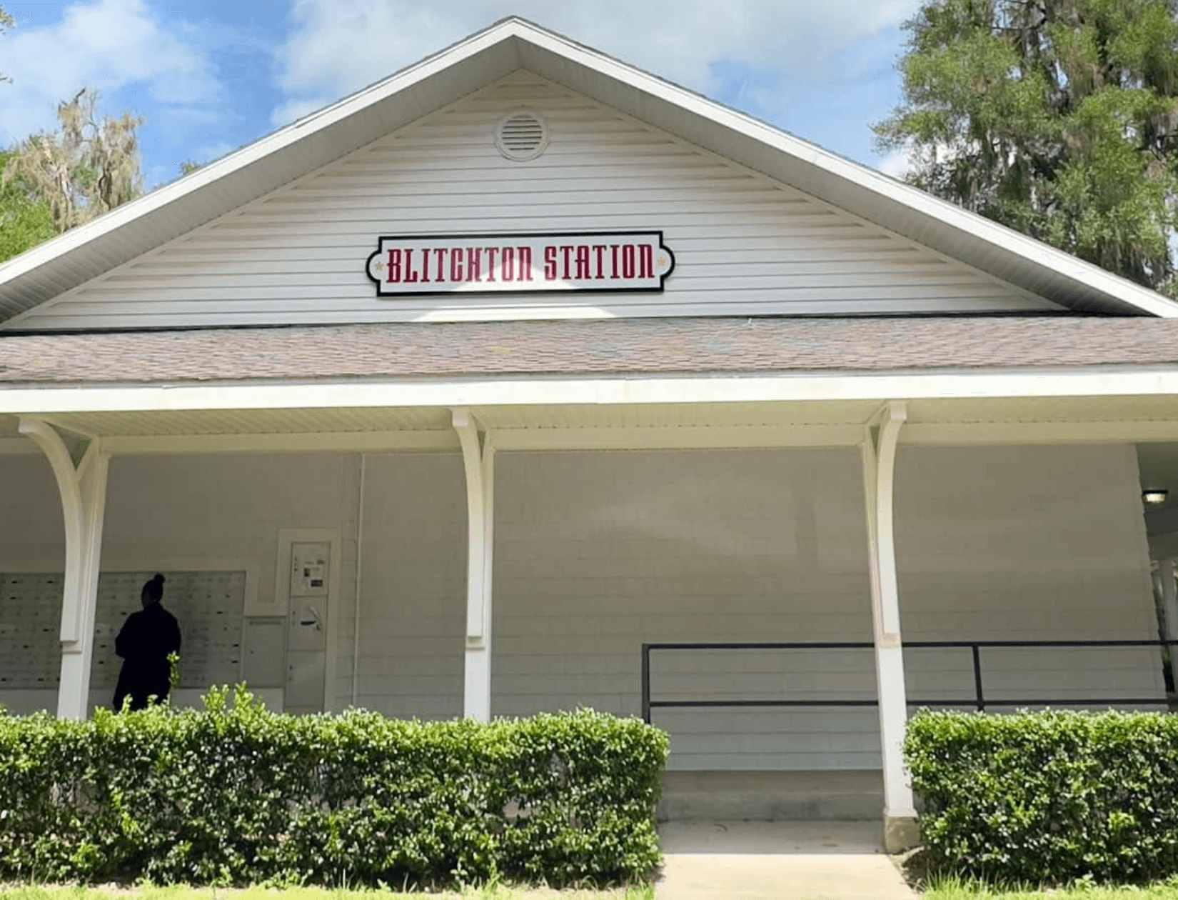 Blitchton Station community mailroom pavilion identification sign